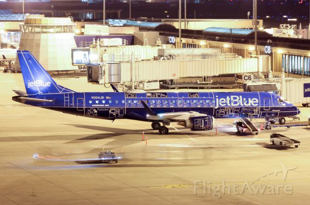 Embraer ERJ-190 (N304JB) - The new jetBlue special livery "Blueprint" sitting at C6 at CLE! Proud to be one of the first to catch this airplane.