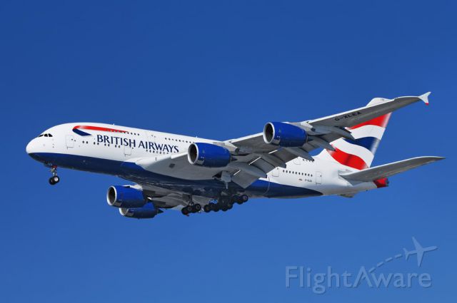 G-XLEA — - A British Airways operated  Airbus A380-841 superjumbo on final approach to the Los Angeles International Airport, LAX, in Westchester, Los Angeles, California