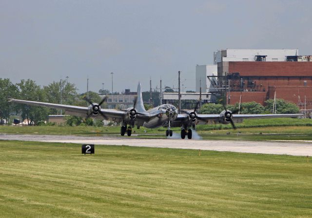 Boeing B-29 Superfortress (N69972) - The long-awaited Doc arriving on RWY 24R in Cleveland for the first time since its restoration, on 31 May 2018.