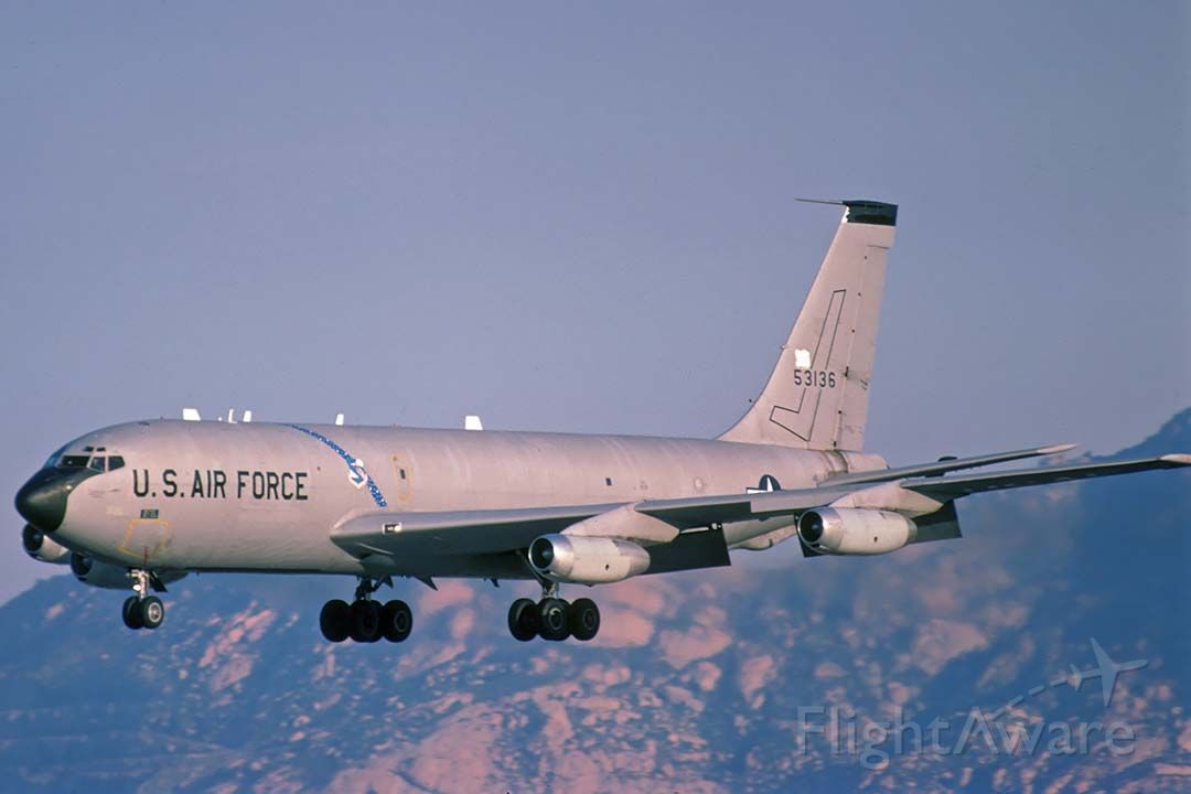 Boeing C-135B Stratolifter (55-3136) - Boeing JKC-135A Stratotanker 55-3136 at March Air Force Base on February 23, 1978 sports several antennae not seen on standard KC-35As.