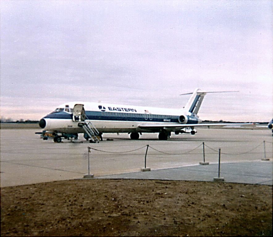 — — - Eastern DC9 waiting for passengers at Greenville/Spartanburg South Carolina in 1970. I took this with a Brownie camera and it was printed on ridged paper so it will likely score a 1 star. I do not care about the stars. It brings back good memories of Eastern and KGSP. I thought others might enjoy it as well. Only DC9 Eastern at GSP on this website!