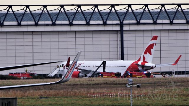 BOEING 767-300 (C-GHLU) - air canada rouge b767-333er c-ghlu returned to the lufthansa maintenance hanger after aborted take off and with over heated brakes a small fire broke out 29/11/19.