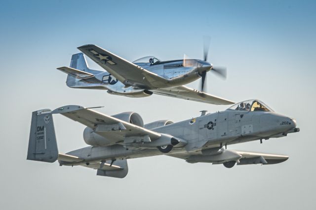 North American P-51 Mustang (N151AM) - P-51D 44-73420 (N151AM) flying a Heritage Flight with Davis-Monthan A-10 79-202 during Fleet Week 2018 over Baltimore