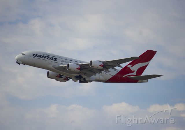 Airbus A380-800 (VH-OQH) - QF11 Rocketing out of 34L bound for LAX.