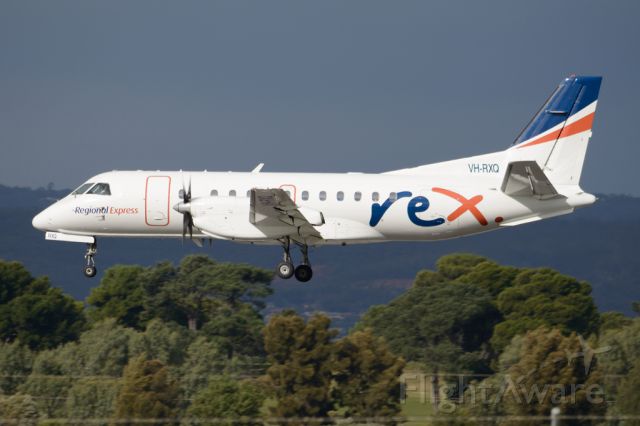Saab 340 (VH-RXQ) - On short finals for runway 05. Thursday, 19 June 2014.