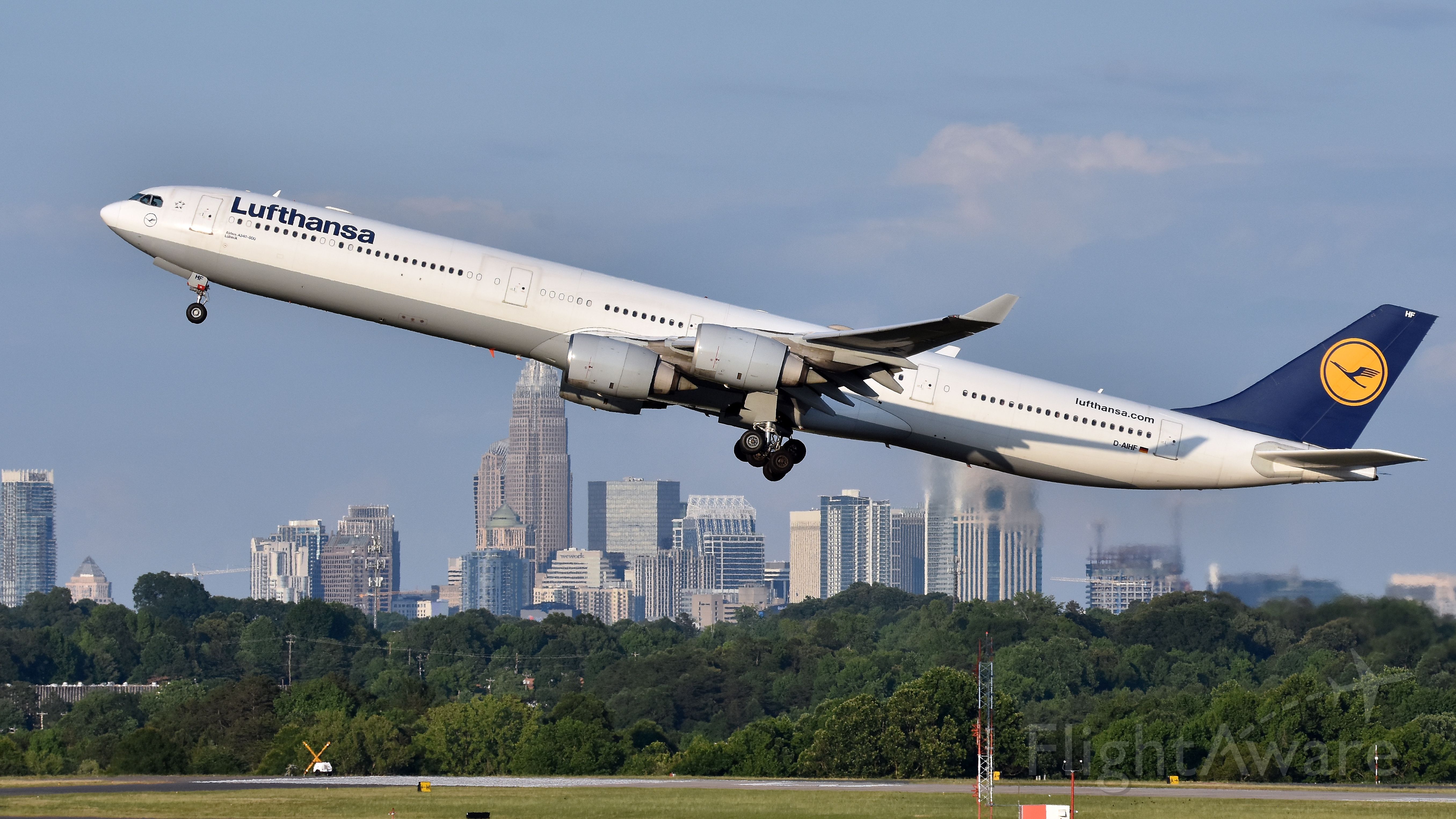 Airbus A340-600 (D-AIHF) - Lufthansa Airlines Airbus A340-600 (D-AIHF) departs KCLT Rwy 36R on 06/01/2019 at 7:23 pm bound for EDDM.