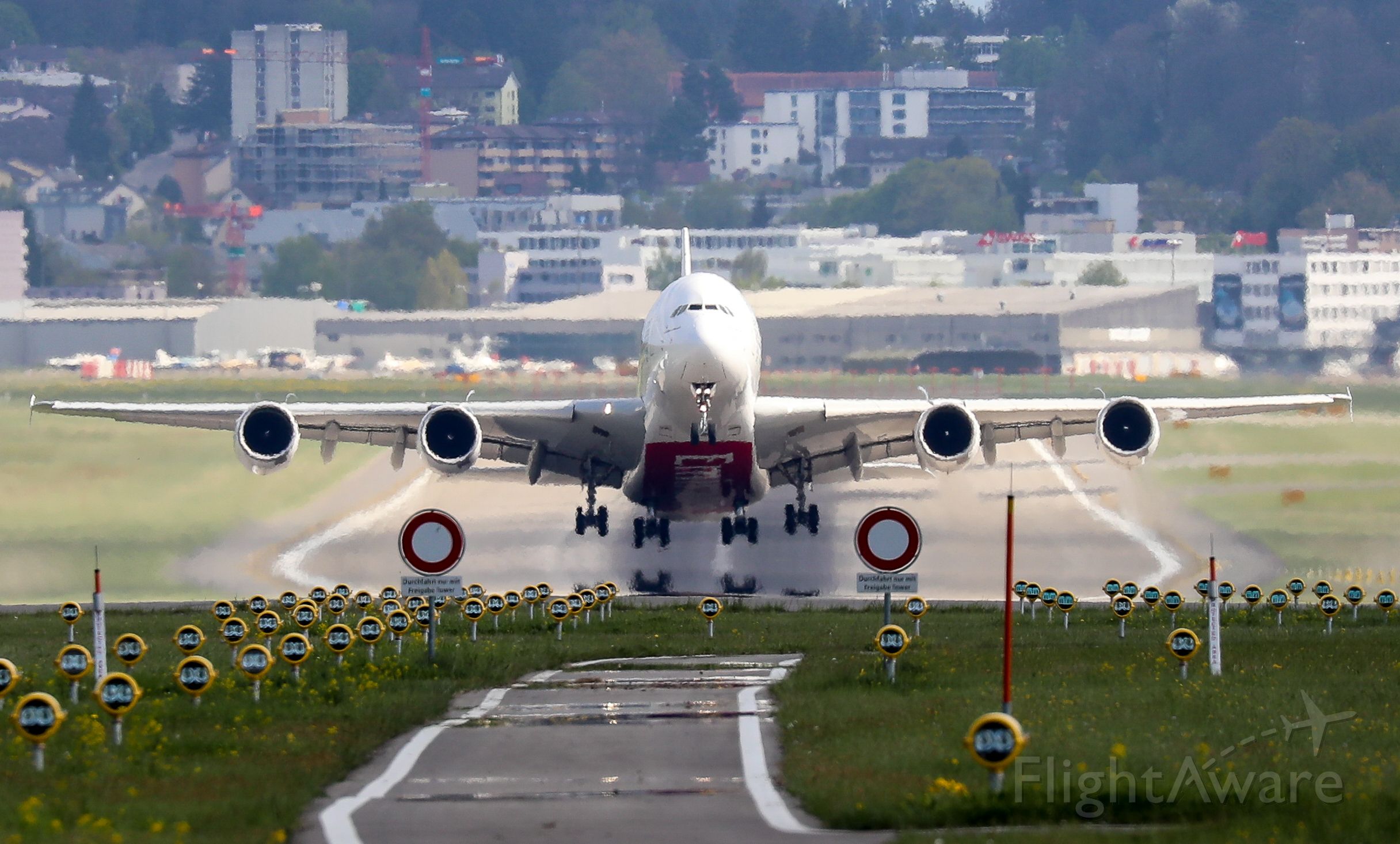 Airbus A380-800 (A6-EDW) - Takeoff from Zuerich / Switzerland