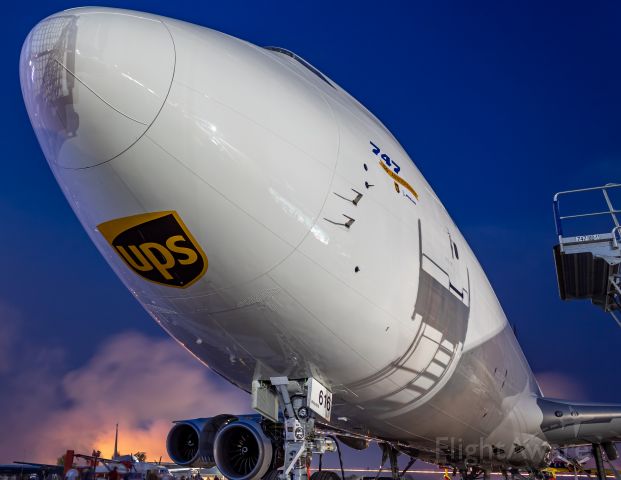BOEING 747-8 (N616UP) - A UPS Boeing 747-8 Freighter sits during the night show at EAA Airventure 2019.