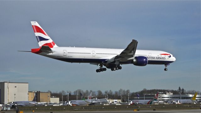 BOEING 777-300 (G-STBJ) - BOE76 on final to Rwy 16R to complete its maiden flight on 2/26/14. (LN:1182 cn 43703).