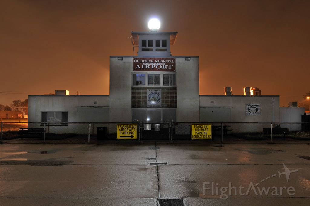 — — - Frederick Airport.  30 miles north of Washington, DC.  Home of the AOPA.  Shot at midnight on 5/9/2009 with fog & rain adding to the spooky effect.      a href=http://discussions.flightaware.com/profile.php?mode=viewprofile&u=269247  [ concord977 profile ]/a
