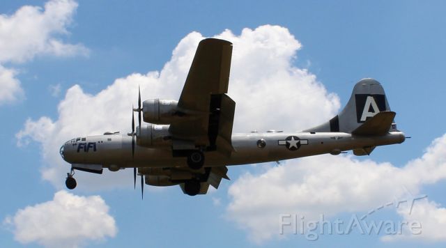 Boeing B-29 Superfortress (NX529B) - The Commemorative Air Forces Boeing B-29 Superfortress on final to Runway 36 at Tom Sharp Jr. Field, Huntsville Executive Airport, Meridianville, AL, around Noon - May 24, 2018.