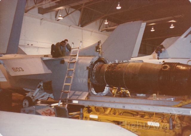 — — - F8 Crusader engine replacement CVN69 hanger bay
