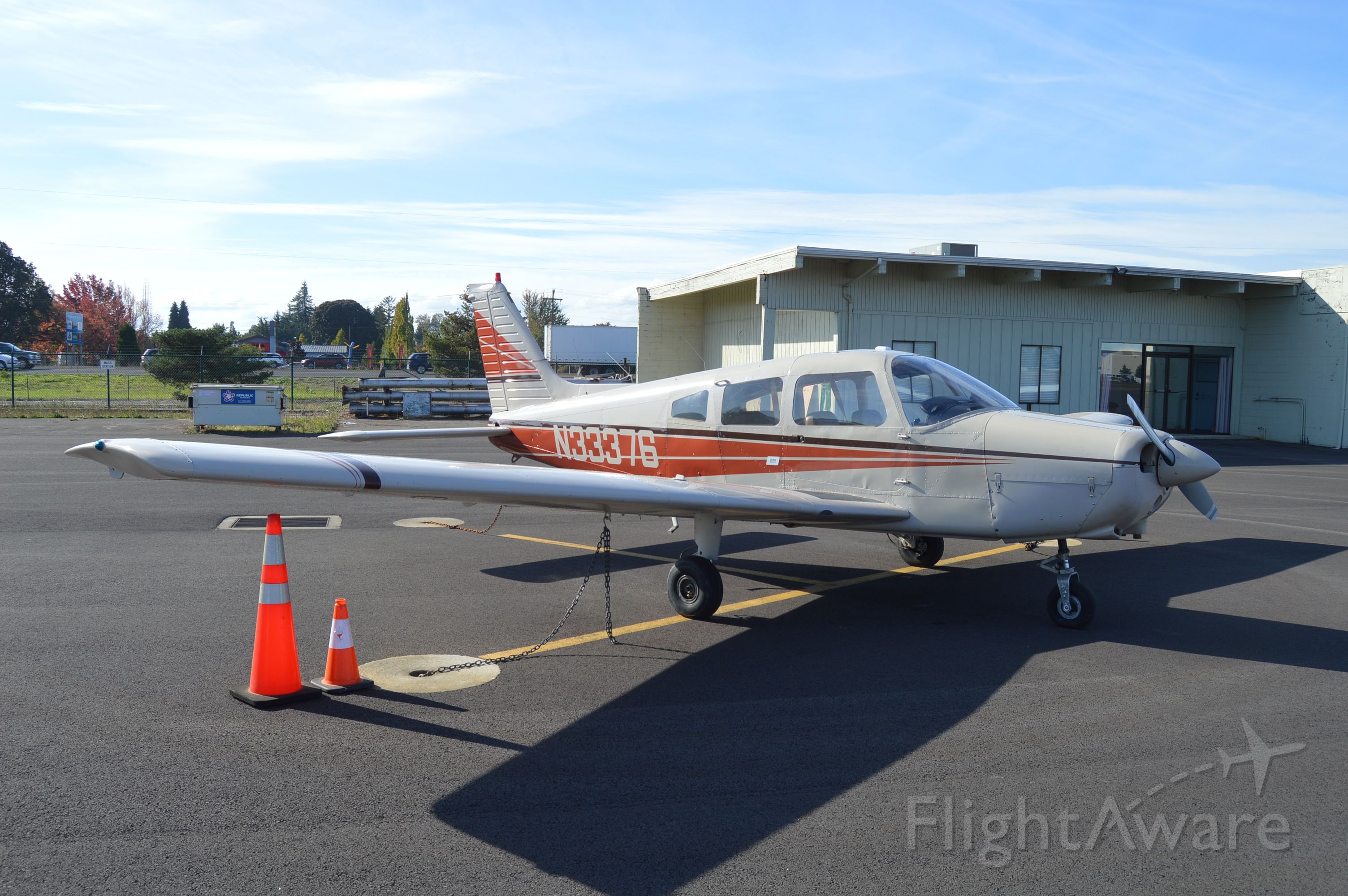 Piper Cherokee (N33376) - Parked on the ramp during a beautiful fall afternoon in Albany (S12).