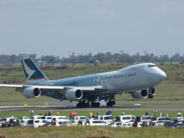 Boeing 747-200 (B-LJA) - Welcome arrival at Brisbane West Wellcamp airport (YBWW) on Monday 23/11/15 - first  international flight arrives at the new Darling Downs airport on the way to Hong Kong. Cathay Pacific flight 28 carried out by B747 rego B-LJA picked up 70 tonnes of local produce, expected to be the first of many freight runs from the growing regional airport.