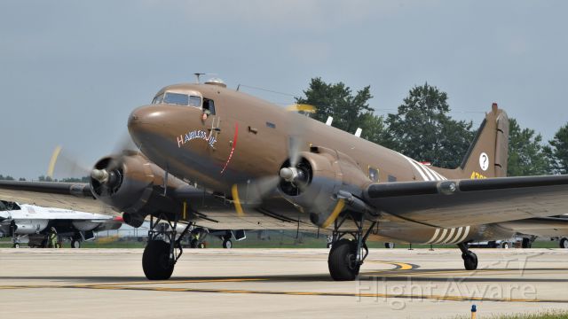 N8704 — - Yankee Air Museums C-47D Skytrain (44-76716) "Hairless Joe" at Thunder Over Michigan 2018. Previously, this aircraft (nicknamed Yankee Doodle Dandy) had a polished metal and white post-war livery. The new paint job was completed in June 2018.