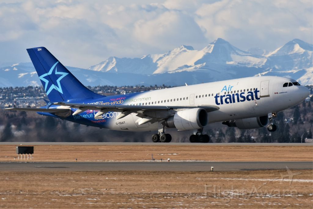 Airbus A310 (C-GSAT) - Air Transat Airbus A310-308 departing YYC on Nov 23.
