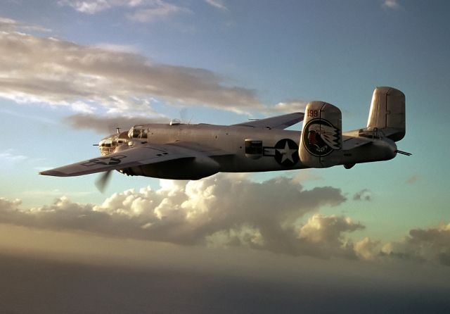 N9117Z — - The North American B-25J Mitchell In the Mood in flight somewhere over Oahu, HI. This was one helluva trip!