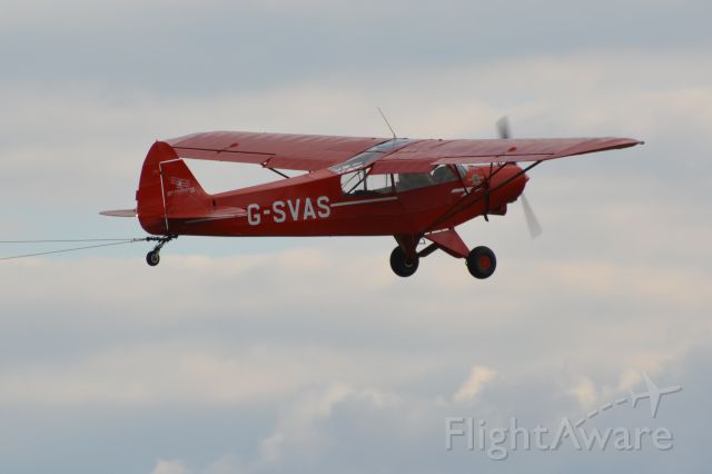 Piper L-21 Super Cub (G-SVAS) - Piper PA-18 Super Cub towing two gliders at Duxford Airshow on 19 Sep 2015