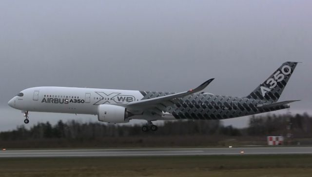 Airbus A350-900 (F-WWCF) - The Airbus A350 about to touchdown for the first time at Gander International Airport.