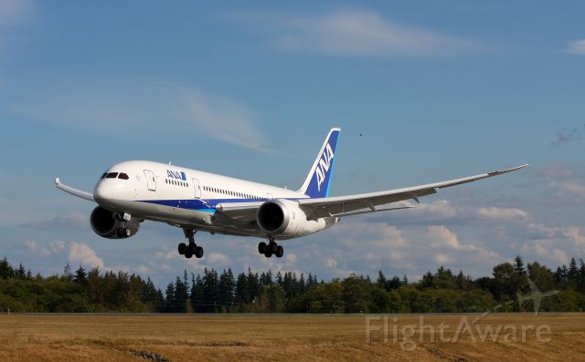 Boeing 787-8 (N787EX) - ANA 787-800 Landing at Paine Field after a test flight.