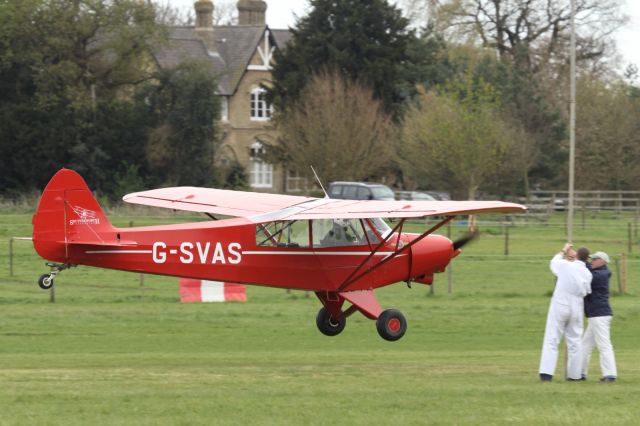 G-SVAS — - Piper J-3 Cub gets down and low, at Old Warden Aerodrome.