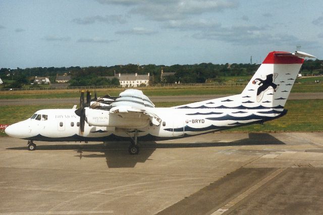 De Havilland Canada Dash 7 (G-BRYD) - Taxiing to the ramp on 31-Aug-96.br /br /With Brymon Airways from Dec-87 to Jun-00 when it became 9M-TAH for Berjaya Air.br /Withdrawn from use at WMSA.