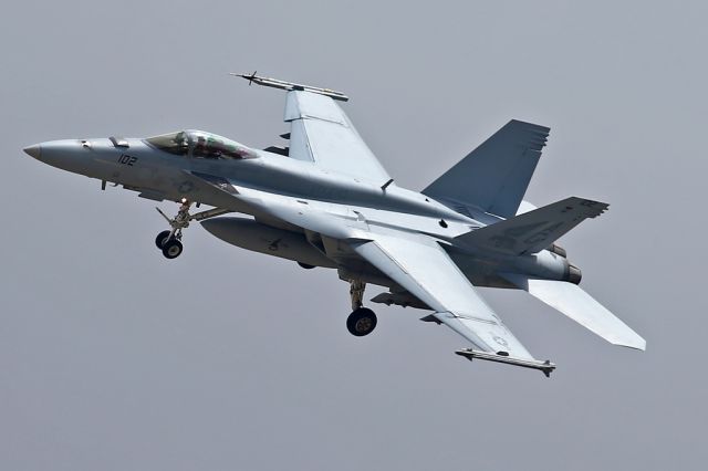 McDonnell Douglas FA-18 Hornet — - Turning finals, a carrier F18 on approach to NAS Fallon .