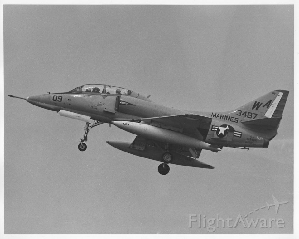 — — - Photo from my 1973 archives. This Marine TA-4F was landing at Yokota Air Base (western outskirts of Tokyo).