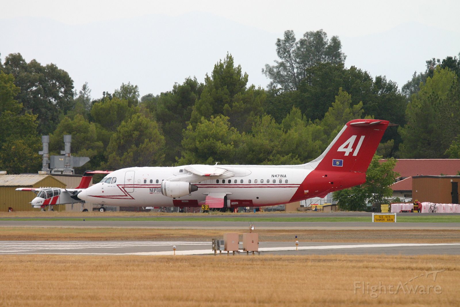 British Aerospace BAe-146-200 (N471NA) - KRDD - Tanker 41 of Neptune Aviation at Redding Aug 2014 during the Hat Creek Fire and 3 other major fires that summer in NE California.br /br /Serial number 2136 LN:136br /Type Bae 146-200Abr /First flight date 30/06/1989br /Test registration G5-136br /Plane age 27 years
