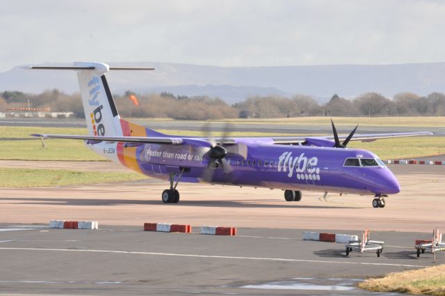 de Havilland Dash 8-400 (G-JEDM) - A Flybe Dash 8 heading towards 05L runway at Manchester . Taken from the viewing park