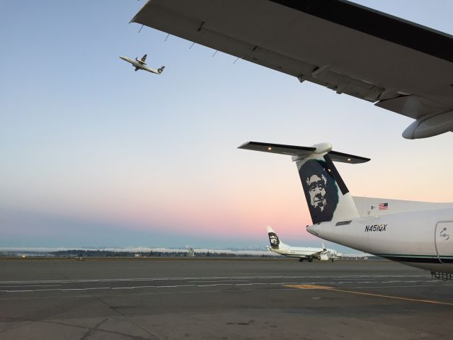 N451QX — - Three Alaska/Horizon planes at KSEA, pre-dawn, late Winter 2015.