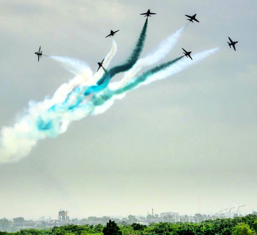 — — - Dark beauty "Saudi Hawks" performing at Islamabad the capital of Pakistan on 14th August 2017.Air show was held by "Pakistan Airforce".