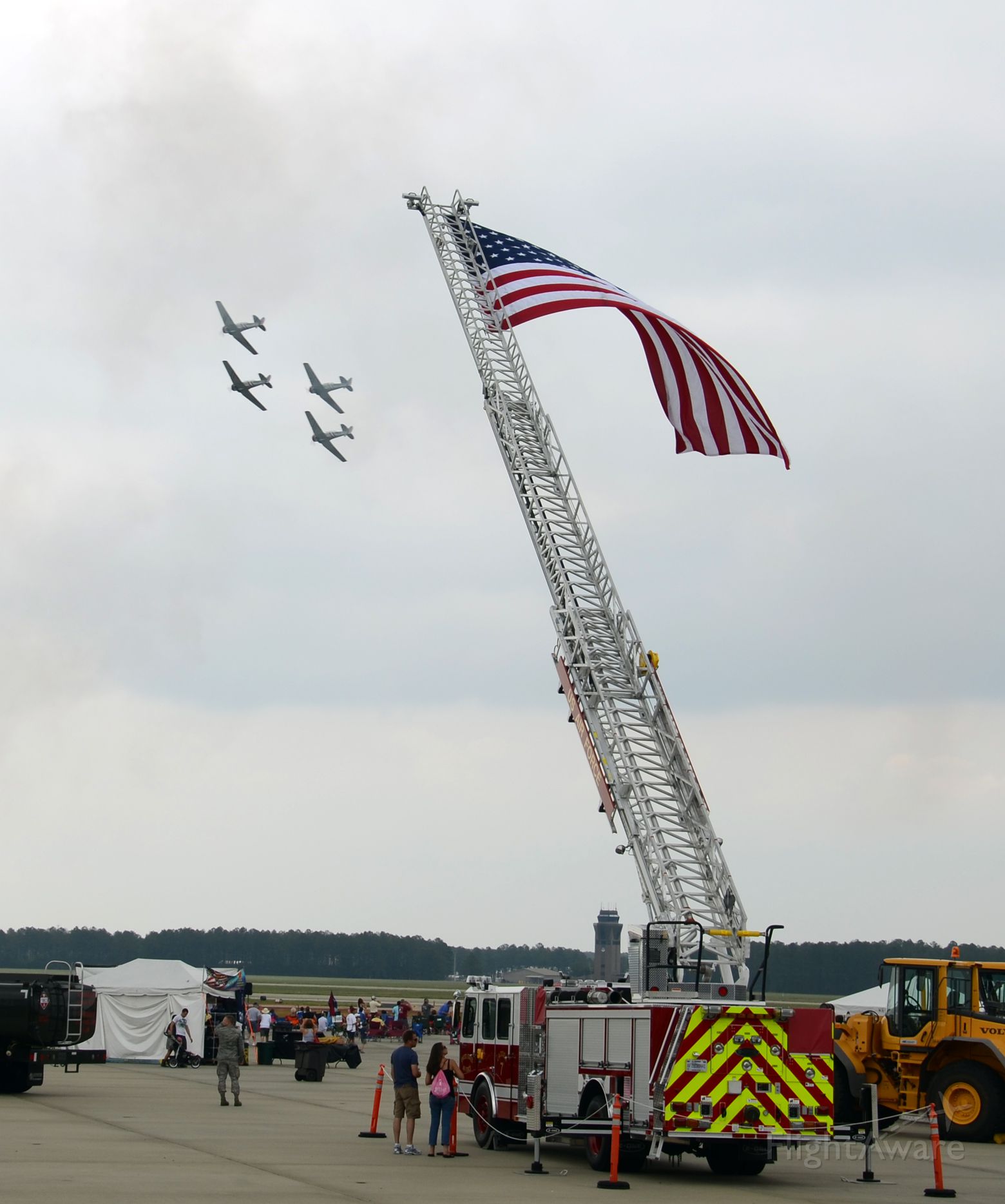 — — - Shaw AFB Fire Dept Ladder and the Geico Skytypers (SNJ-2 aircraft) Shaw AFB SC 6 May 2012