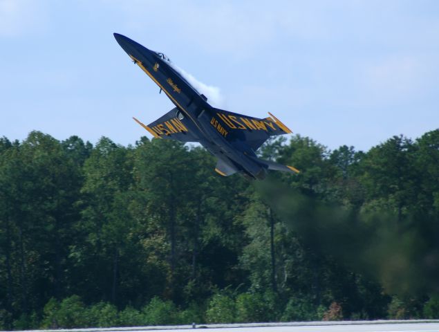 McDonnell Douglas FA-18 Hornet (KMGE) - this was your trademark Blue angel single bird take off... this was just a practice run.. but who could ask for a better picture. to remember it by...