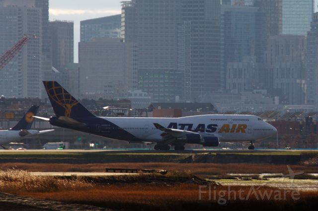 Boeing 747-400 (N322SG) - Atlas Air B747-400 arriving to Boston Logan from Baltimore BWI with the Ravens football team on 11/14/20 to play the Patriots the following day.