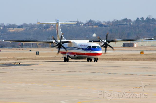 ATR ATR-72 (N545AT) - American Eagles ribbon bird taxis down Alpha for departure to DFW. In support of all who serve.