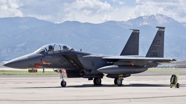 McDonnell Douglas F-15 Eagle (92-0366) - USAF McDonnell Douglas F-15E "Strike Eagle," assigned to the 391st Fighter Squadron, parked at Colorado Springs Airport
