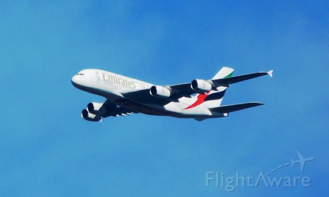 Airbus A380-800 (A6-EOH) - 6 miles ENE of Dulles enroute from DXB to IAD 8-15-2016.