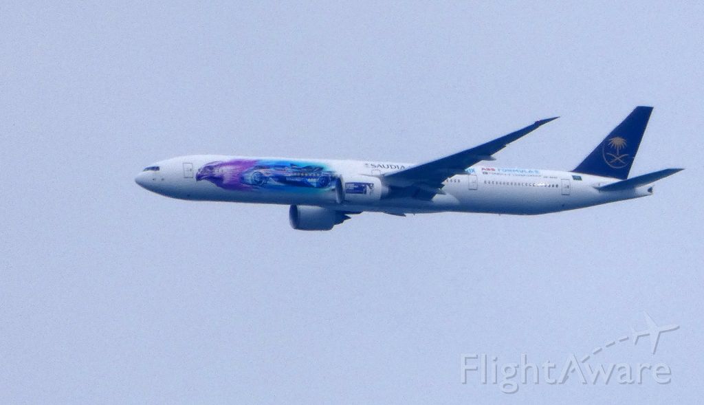 BOEING 777-300ER (HZ-AK43) - On approach is this Saudia Arabia Air "World Cup" Livery Boeing 777 in the Autumn of 2018.