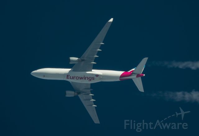 Airbus A330-200 (D-AXGA) - 7/2/16 Eurowings Airbus A330-200 D-AXGA Passes Overhead West Lancashire, England,UK AT 36,000ft working route Cologne-Montego Bay,Jamaica EW134.Photo taken from the ground, Pentax K-5.