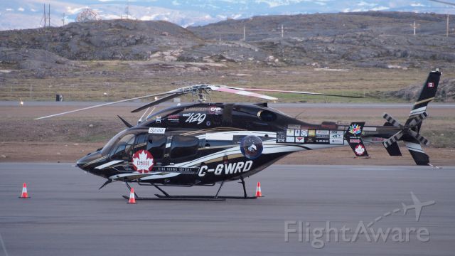 Bell 429 GlobalRanger (C-GWRD) - A Bell 429 Global Ranger, on a Canada 150 Global Odyssey Round the World Trip. At the Iqaluit airport, July 5, 2017