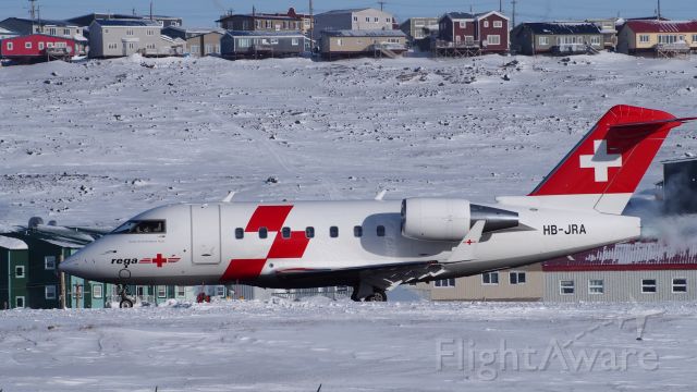 Canadair Challenger (HB-JRA) - A Bombardier Canadair Challenger - CL60, Rega - Swiss Air Ambulance, leaving Iqaluit. Feb. 24. 2018