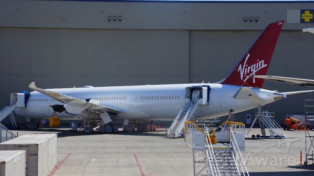 Boeing 787-9 Dreamliner (G-VNEW) - Brand new Boeing 787-9 for Virgin Atlantic being stored by the hangars at the south end of Paine Field.