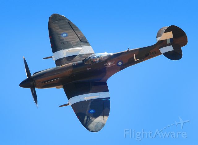 SUPERMARINE Spitfire — - British Spitfire, on a power fly-by demonstration, Mather Field, Rancho Cordova, CA.