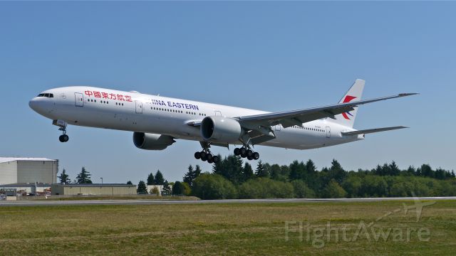 BOEING 777-300 (B-2001) - The first B777 for China Eastern! BOE451 from KVCV on final to Rwy 34L on 8/26/14. (LN:1232 / cn 43269). The aircraft was returning to PAE after painting. 