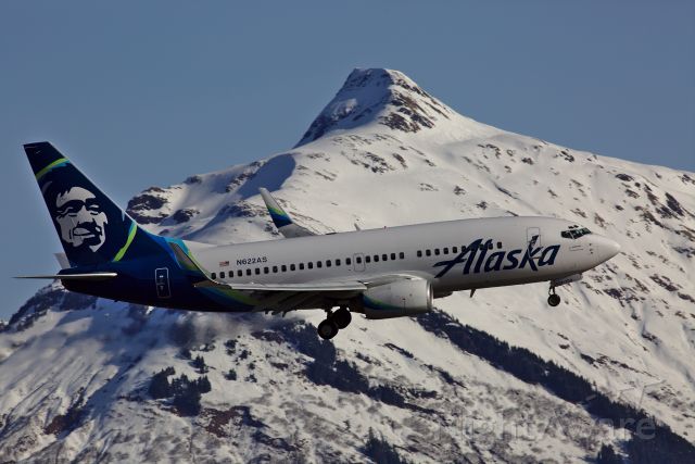 Boeing 737-700 (N622AS) - Walking the dog in the Mendenhall Wetlands.  Alaska flight 62 landing at JNU.