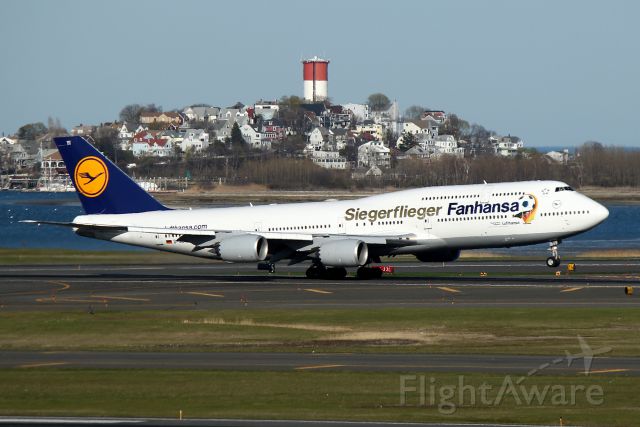 BOEING 747-8 (D-ABYI) - LH 423 to Frankfurt rotating past the Winthrop Water Tower
