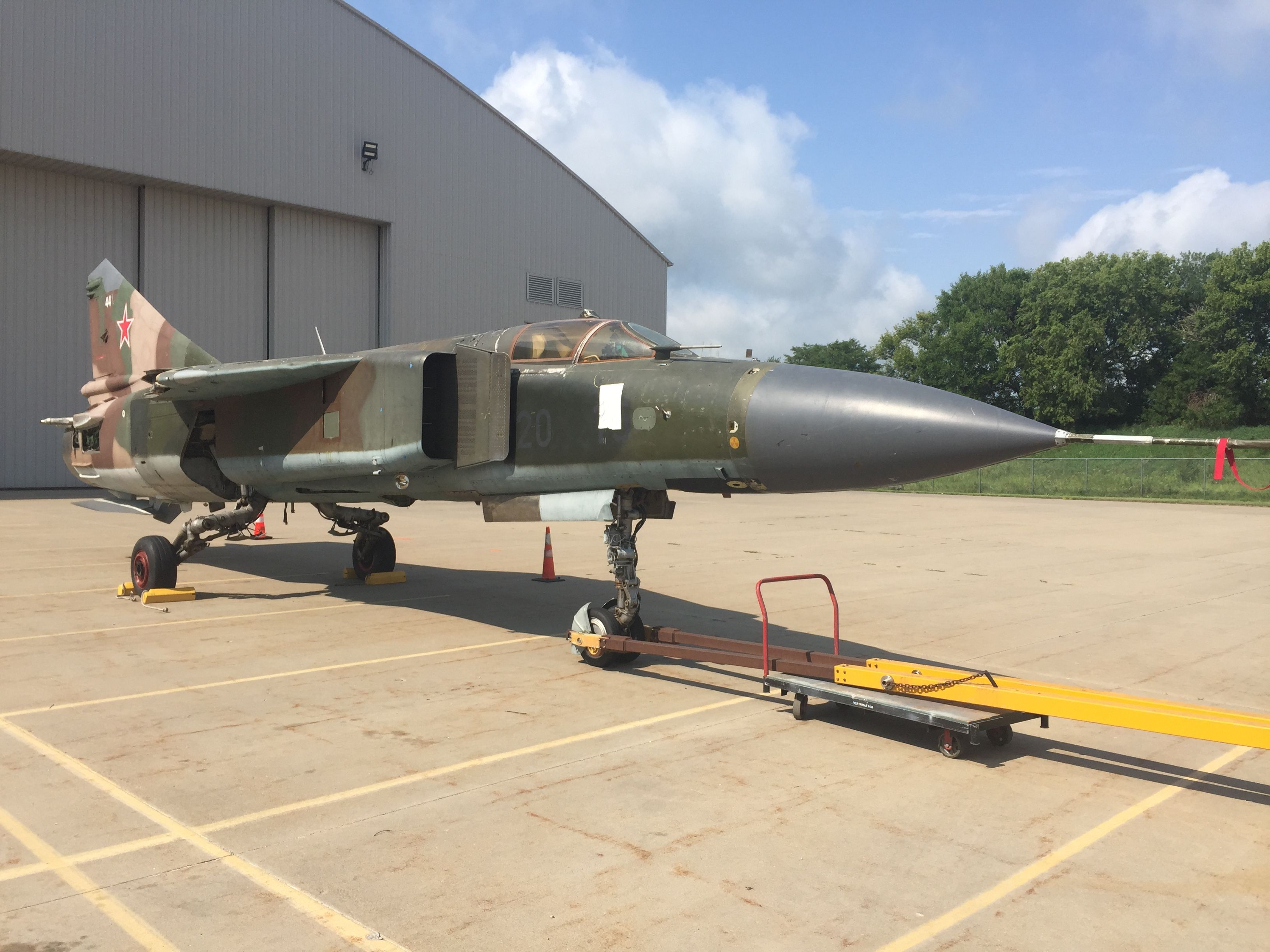 — — - 7/10/21 SAC Museum's recently received MiG-23. The wings were crated, to be installed once in the restoration hanger.