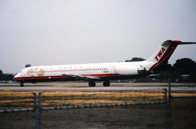 McDonnell Douglas MD-80 (N9621A) - KSJC - TWA MD-80 series departing Runway 12R for STL/KSTL in this early AM photo. This before SJC/KSJC had 2 main runways - photo date apprx late 1990s early 2000. CN5359 LN 2234