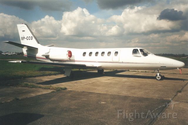 Cessna Citation II (VP-CCO) - Seen here in Apr-00.br /br /Reregistered YU-FCS in Mar-07,br /then PH-MKL 16-Mar-10,br /exported to Germany 21-May-10 as D-COMK,br /then exported to Senegal 23-Jun-14 as 6V-AIQ,br /then reregistered F-HJAX 2-Apr-15.br /Registration cancelled 4-Mar-19.